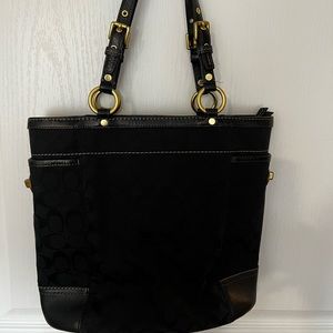 Coach Bucket Bag Black Fabric and Black Leather Trim and Gold hardware